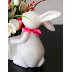 STROIK WIOSNA Ceramiczny BIAŁY ZAJĄC z kwiatami odc. RÓŻ BIEL